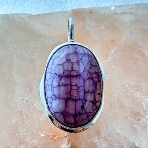 Pendant Dyed Purple Agate Dragon Vein Gemstones Silver Tone 3331